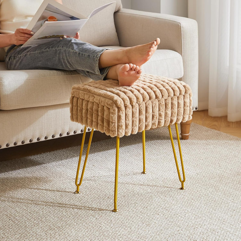Rectangle Vanity Chair With Storage Space Footrest Footstool Ottoman Vanity Stool Dressing Table Chair With Anti Slip Feet For Makeup Room